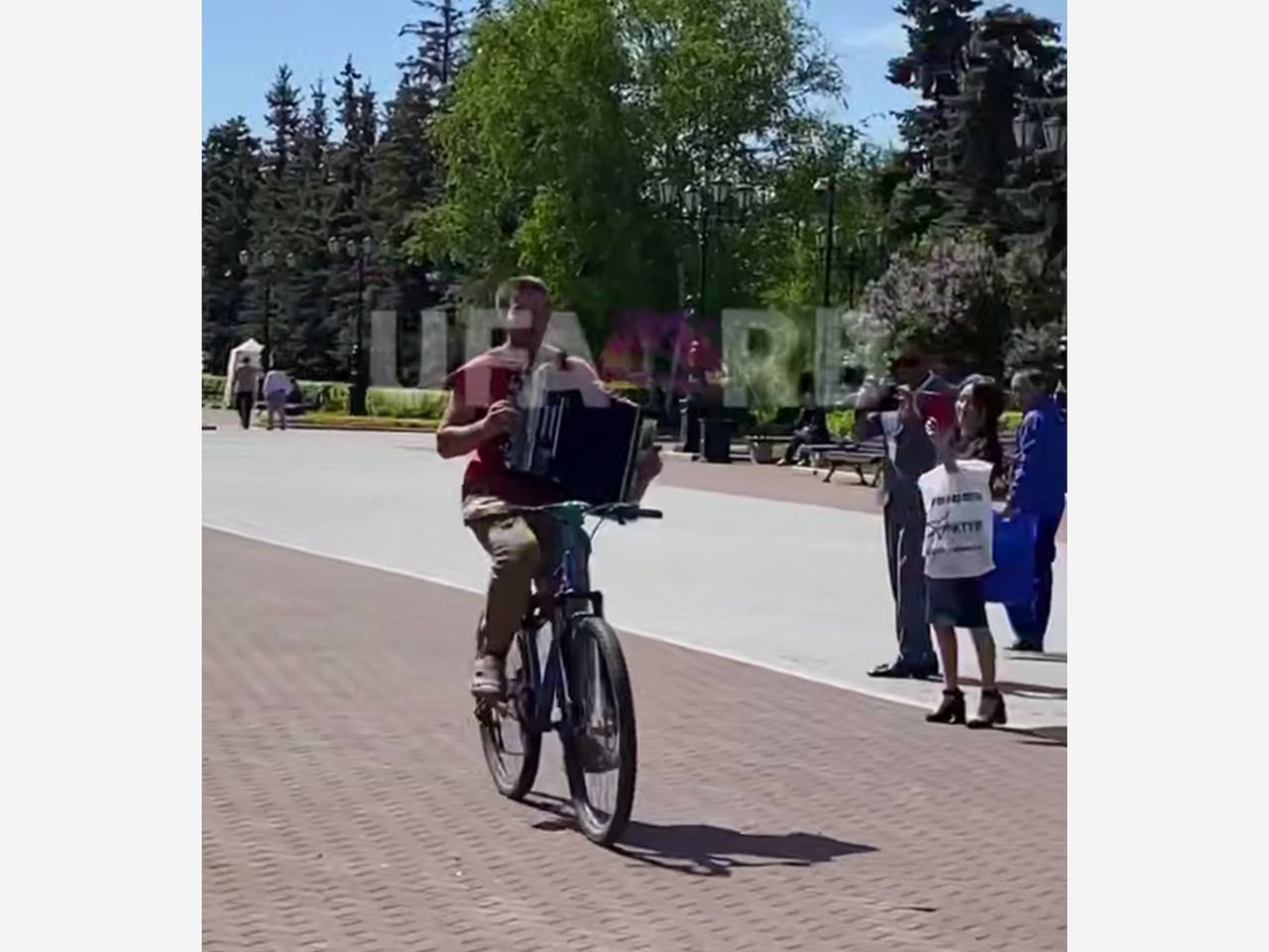 Российский велосипедист сыграл на баяне во время поездки и привлек внимание очевидцев